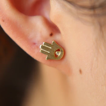 

real 925 Sterling Silver Evil Eye Hamsa Hand Stud Earrings For Women with Clear CZ Crystal Earrings Jewelry Gift