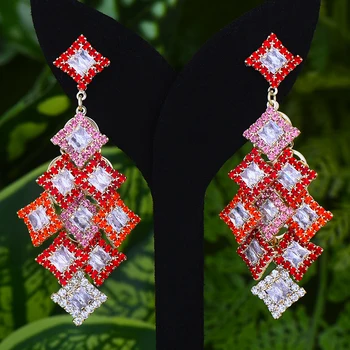 

GODKI Luxury Bling Tassel Sqaure Earrings For Women Wedding Crystal CZ Dubai Bridal Party Engagement Dress Earring