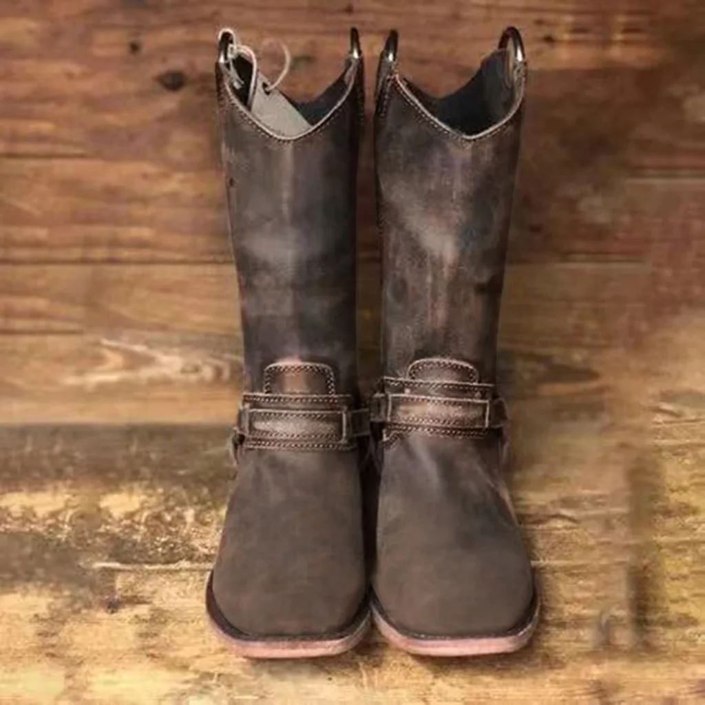 

Shoes Woman Boots Platform Women's Botas Classic Low-heele Square Head Booties New Fashion Embroidered Western Cowboy Boots 2019
