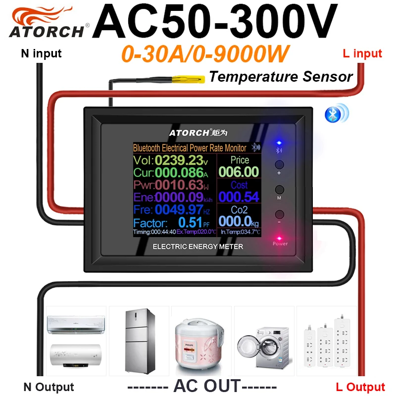 

AT24 AC50-300V/30A 2.4" Digital Voltmeter Meters indicator Power Energy Ammeter current Amps Volt watt meter tester detector