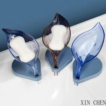 

Bathroom Kitchen Accessories Creativity Leaf Soap Storage Rack V-Shaped Drain Design Soap Box Organize Non-Perforated Soap Shelf