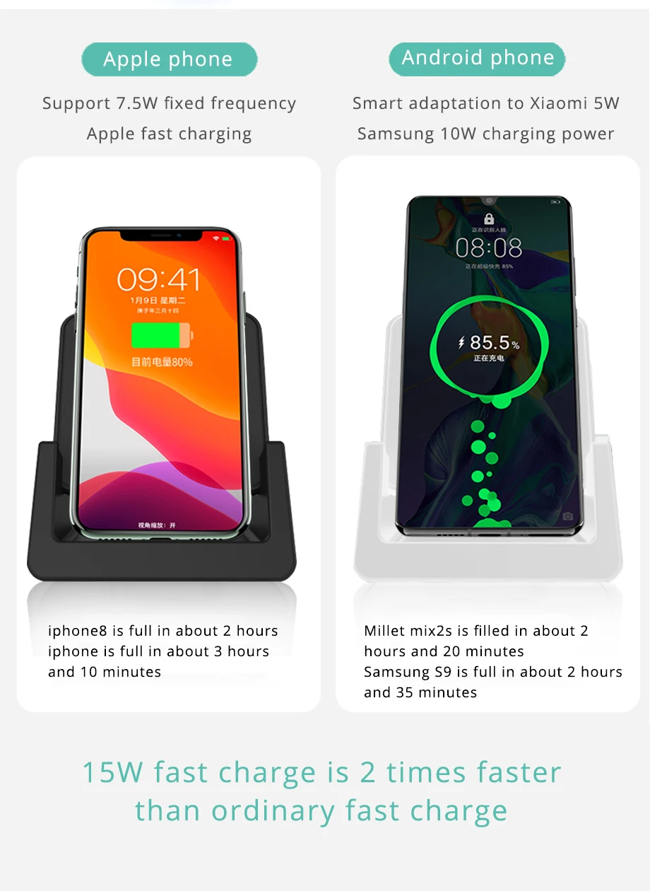 Bonola 10W Qi Wireless Charger RIntelligent Recognition Fast Wireless Charging Stand Pad for XiaomiHuaweiSamsungiPhone Holder (5)
