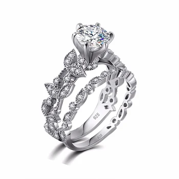 

New Trendy Crystal Leaf Zircon Rings Set For Women Men Fashion Wedding Engagement Ladies Rings Set Romantic Valentine's Gifts