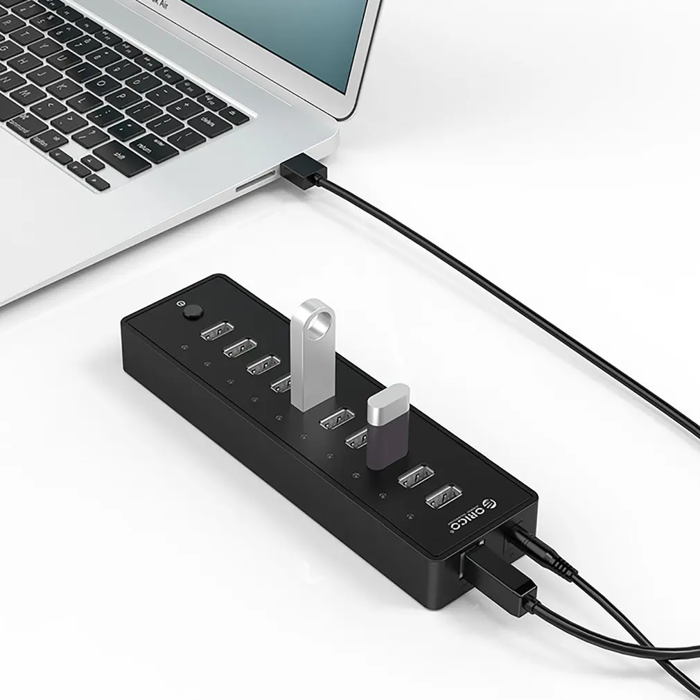 ORICO 10 портов USB 2,0 концентратор 12 в А источник питания огнеупорный ABS для ПК Mac ноутбука черный