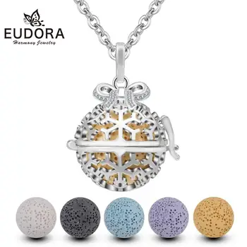 

Eudora 20mm Crystal bow snowflake cage Hollow essential oil necklace Diffuser Lava Stone opened cage Locket Pendant Jewelry K158