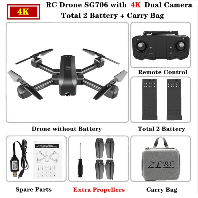 SG706 Дрон 4K HD WiFi FPV камера профессиональный селфи складной Квадрокоптер стабильная высота RC Вертолет VS KF607 XS809S XS816 GD89 - Цвет: 4K-Carry Bag-2B