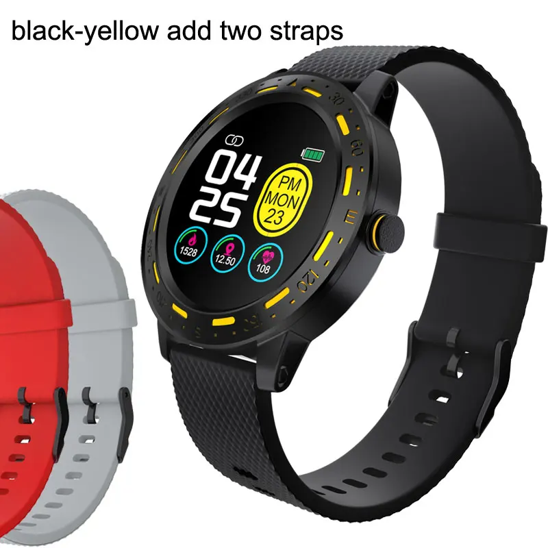 Yellow add 2 straps Смарт-часы для мужчин и женщин, измеритель артериального давления, мужские Т-часы, Смарт-часы, водонепроницаемые, пульсометр, кислородный монитор, WhatsApp, напоминание, умные часы - Цвет: Yellow add 2 straps