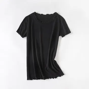

New Spring and Summer Slim Slim Thin Bottoming Shirt Thread Free Ironing Lace Round Neck T-Shirt black