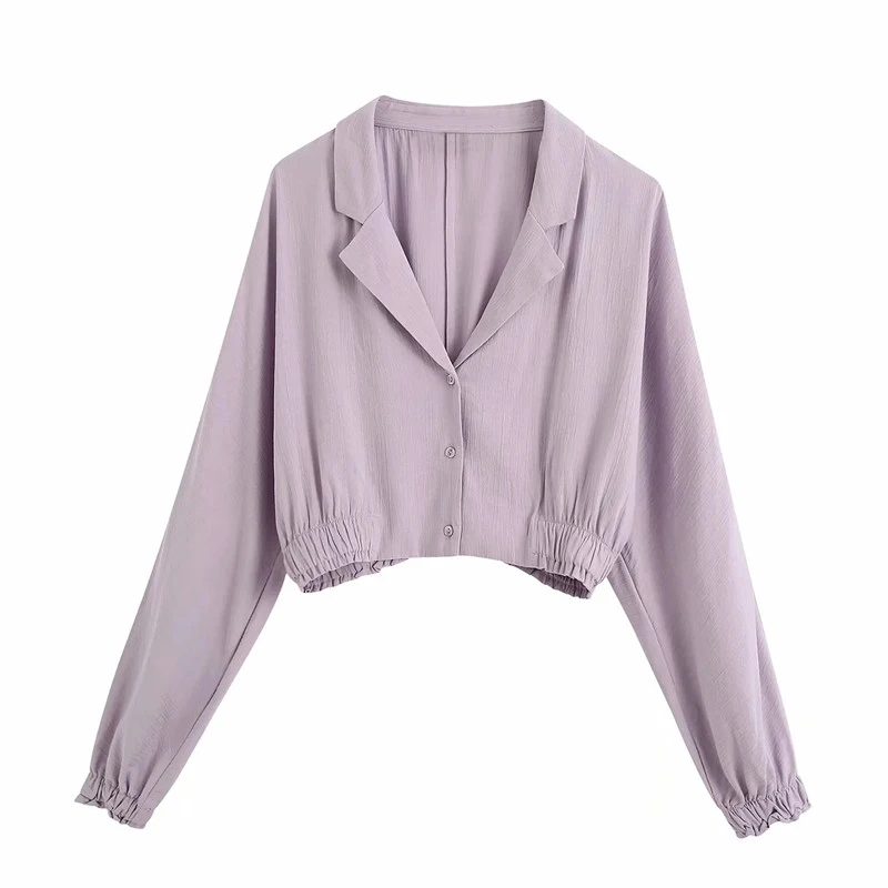 Женская короткая рубашка с длинным рукавом повседневная однобортная хлопковая