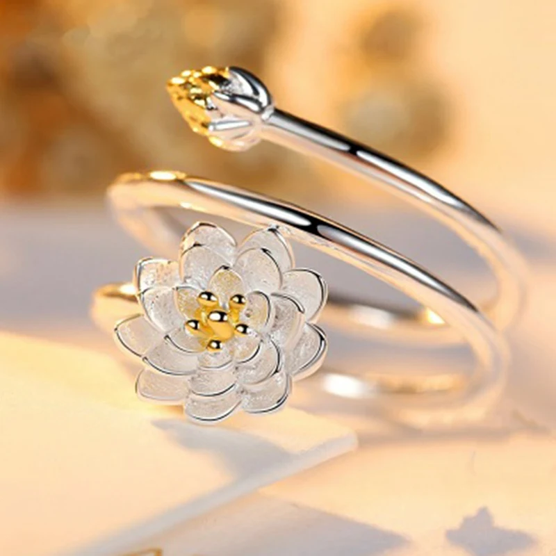 

2019 New Fashion Lotus Wedding Opening ring Multi-layer adjustable Index finger ring for Woman Luxury Flower Jewelry Gifts