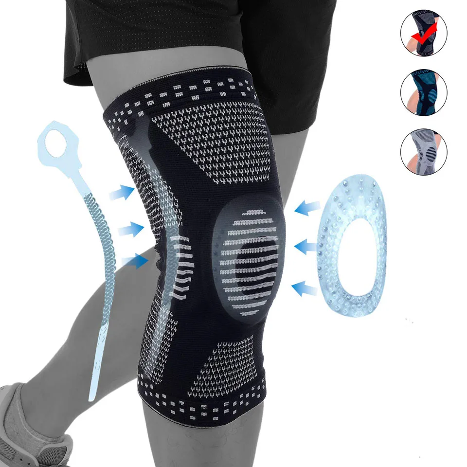 Black, L Silicone Knee Pads More Protection For Meniscus Tear Recovery Join Pain Relieve Knee Brace