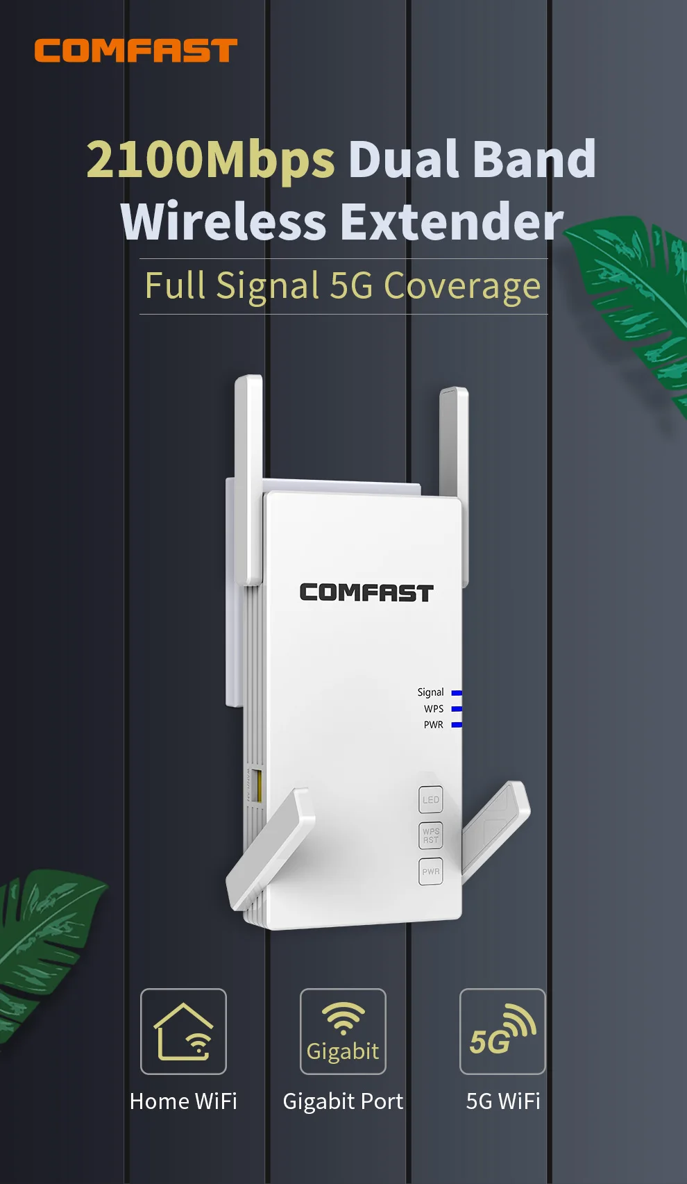 Comfast AC2100 Gigabit Băng Tần Kép Không Dây 2100Mbps Router Repeater Wifi Lên Đến 1800 Dặm Vuông. Ft Độ Phủ & 30 Thiết Bị 1G Cổng Ethernet wifi network signal booster