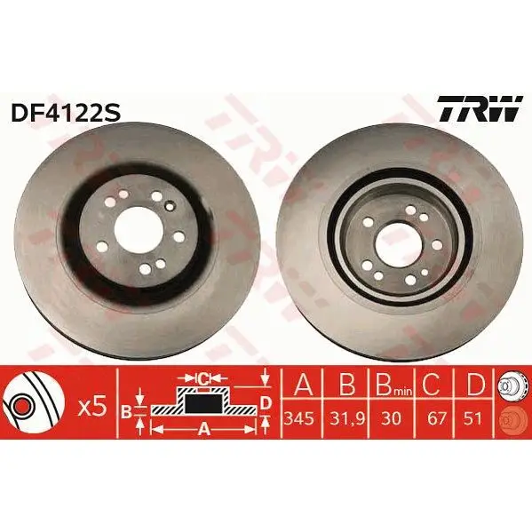 Диск тормозной MERCEDES ML W163 270-500 98-05 передний D=345мм