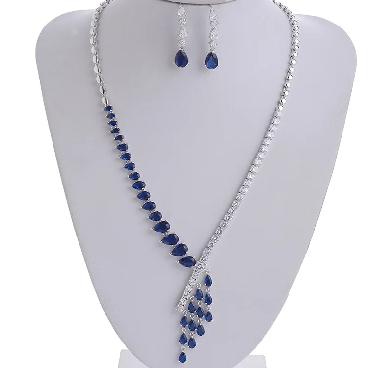 

Water Drop Tassel Fahsion Wedding Jewelry Sets For Women Luxury Micro Pave Zircon Engagement Earrings Necklaces Set