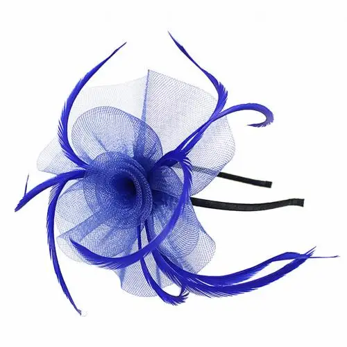 Sapphire Blue Модная женская повязка на голову с цветочным узором и перьями, обруч для волос, вечерние головные уборы, головной убор, аксессуар для укладки волос, рождественский подарок - Цвет: Sapphire Blue