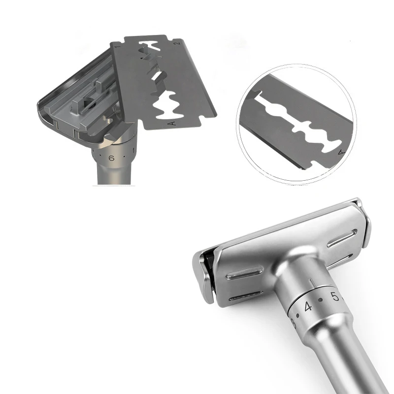 

Double-Edged Classic Bracket Men'S Shaver Adjustable Razor Radical 1-6 File Hair Removal Razor Gift 5 Blades