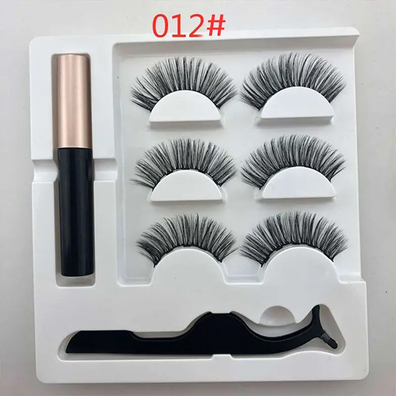A2 3 Pairs False Eyelashes Set With Tweezer Makeup Kits Magnetic Eyeliner Liquid Thick And Curled Eyeashes Makeup Set - Цвет: A2