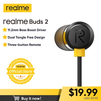 

realme Buds 2 Black wired-3.5mm earphones 3-Button Remote with Mic Built-in Magnets Tangle-Free Android phone realme 6 pro