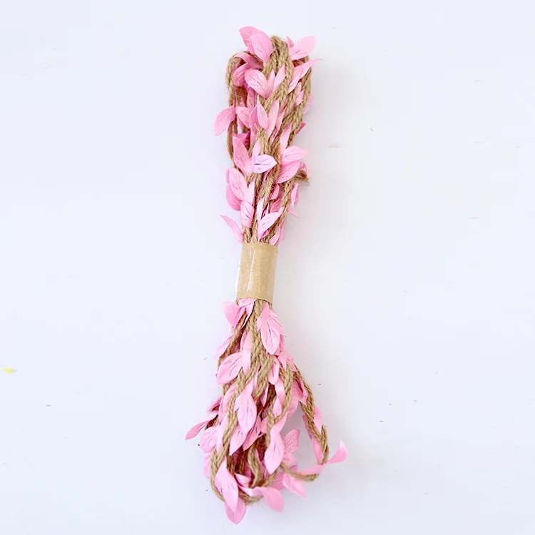 light pink 10 м искусственные листья с Конопляный шнур натуральная гессианская сплетенная из джутовых нитей мешковины лента для заворачивания подарка аксессуары DIY Свадебный декор - Color: light pink