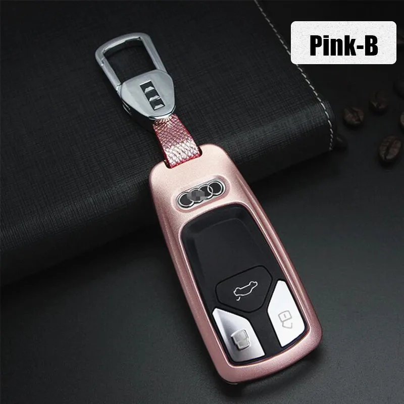 Car Auto Remote Metal Key Case Holder Cover With Key Chain For Audi A4L/A6L/Q5L/A3/Q3/Q7/A5A8 - Название цвета: Tpye B Pink