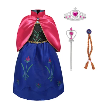 

Girls Princess Anna Elsa Dress Up Cosplay Costume Children Flower Printed Princess Cosplay Fancy Dress with Cloak Vintage Dress