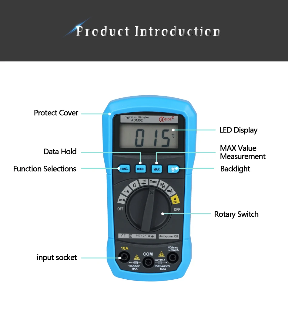 BSIDE Цифровой мультиметр ADM01 ADM02 Многофункциональный AC/DC Напряжение Ток температура Сопротивление Емкость Тестер