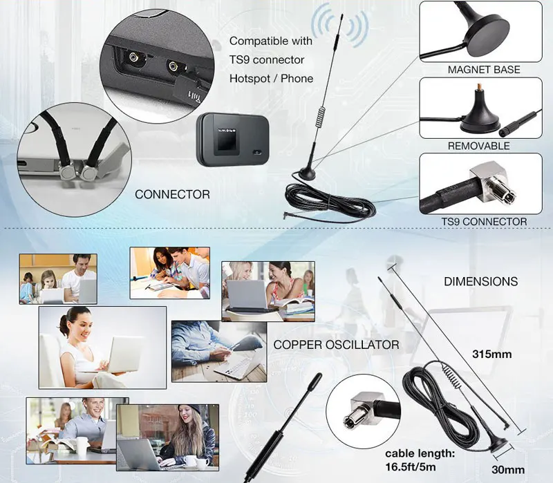 4G LTE GSM 2 4G 3G 7DBI TS9 SMA CRC9 Antenna with Sucker Base Extension LTE 5