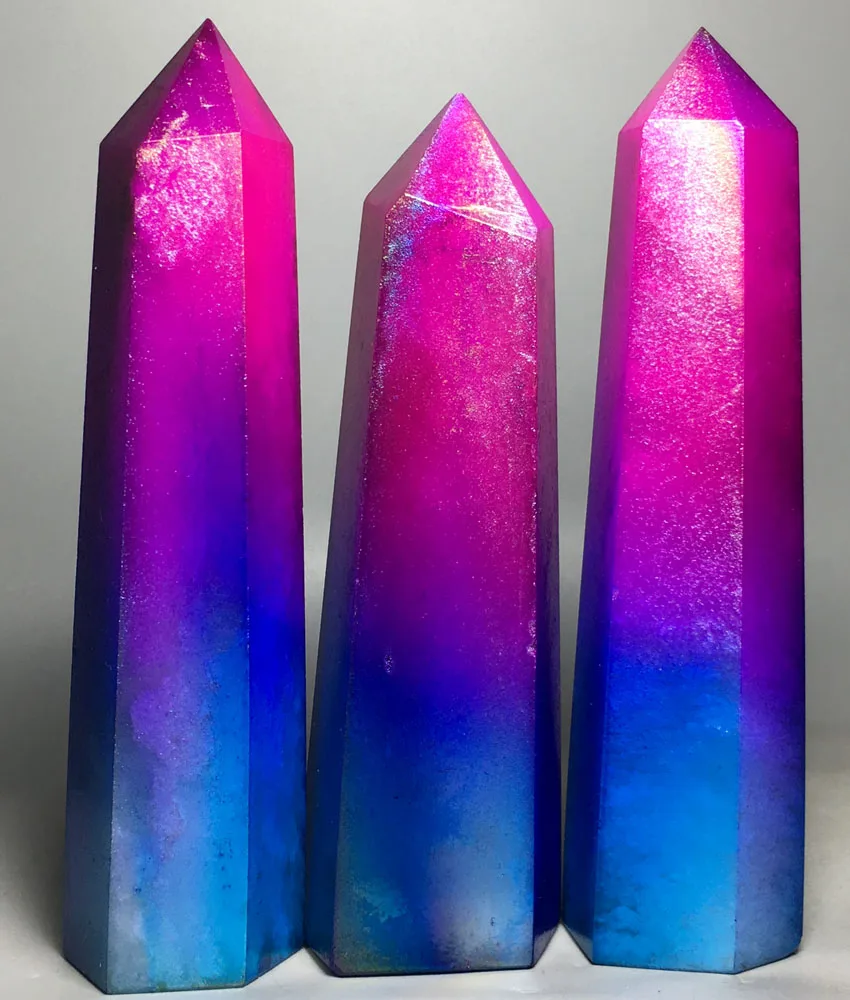 895g 3pcs Natural healing rainbow mixed color electroplating aura crystal points wand