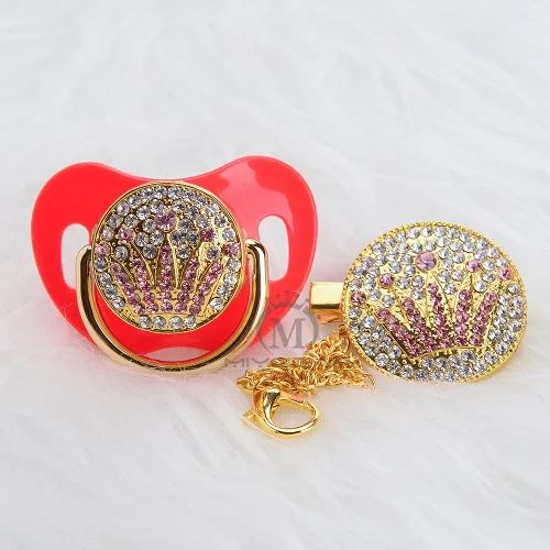 BLING bling из золота с уникальным дизайном розовая Корона соска и клип набор BPA бесплатно sgs пройти безопасное детское зубное кольцо держатель APCG - Цвет: APCG-5  0-6M