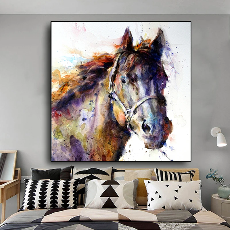 Акварельные животные ЛОШАДЬ Холст плакат художественные принты настенное