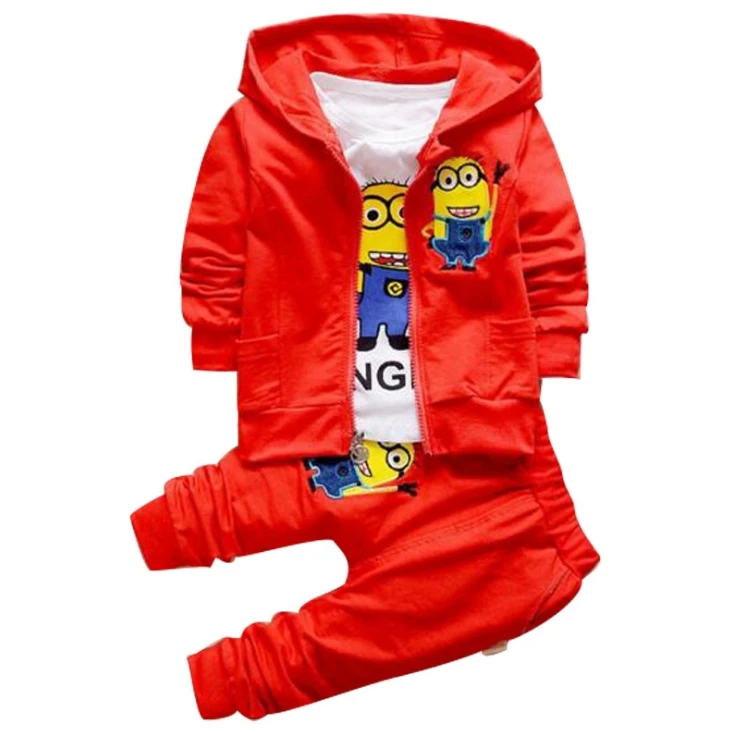 Boys Clothing Set Spring and Autumn Cartoon Boys and Girls Clothes Set Hooded Jacket+ Shirt+ Pants 3 Piece Set - Color: red