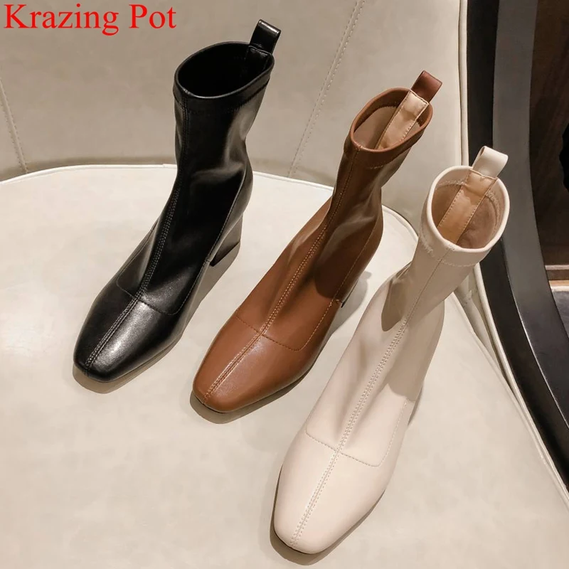 Skup Superstar placu toe z mikrofibry wysokie obcasy slip on kobiety botki zwięzłe runway moda buty stałe party buty zimowe L87