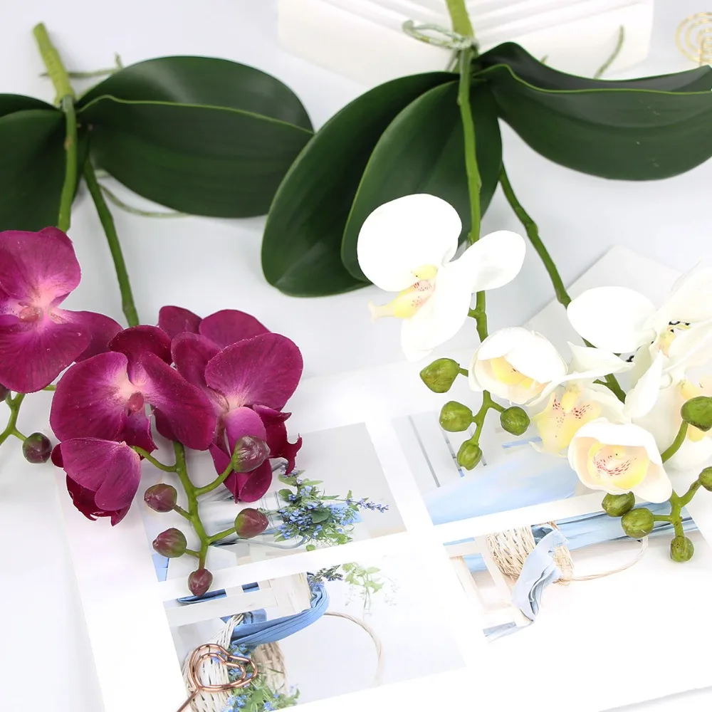 silk orchids purple artificial orchid leaves fake orchid stem table centerpiece kitchen home decor (6)