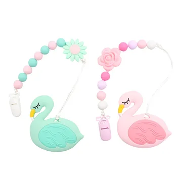 

Goocheer Bag Clip Pacifier Clips Silicone Teething Beads Boys Girls Teether Toy Safe Pacifier Hold Pacifier Clips