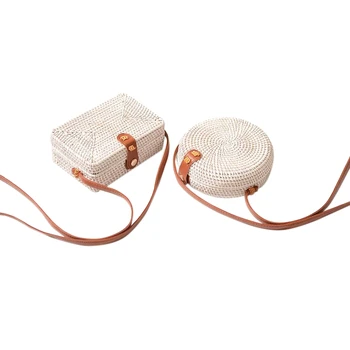 

Rattan Woven Square Bag Ins Bag Wrap Package Department Of Classical Art, Handmade White Mini Woven Bag Pu Shoulder Strap(White)