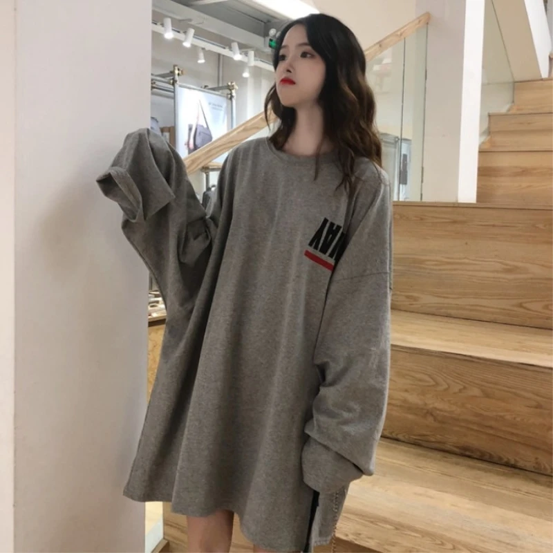 

streetwear mujier 2019 fall stranger things ulzzang korean style best friends letter print oversized long sleeve t shirt women