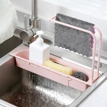 

Blue/white/pink/gray New Telescopic Sink Storage Rack Holder Expandable Storage Drain Basket Home Kitchen Bathroom Accessories