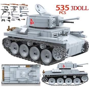 

535PCS Technik Tank Building Blocks Military Army City Ww2 LT-38 Light Tank Soldier Figures Weapon Bricks Boys Toy For Children