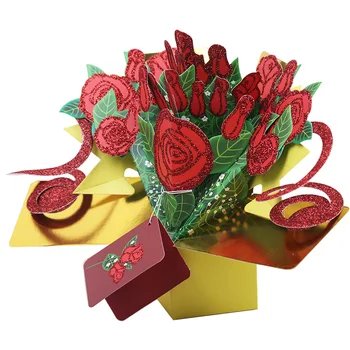 

3D Pop UP Greeting Cards Fantastic Flower Handmade Gift Nature Love with Bunch of Roses Happy Birthday With Flower 2020 New Year
