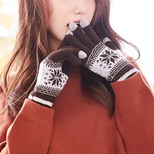 SAGACE Новые женские теплые зимние вязаные перчатки с принтом на полный палец варежки для девочек Женские однотонные шерстяные перчатки