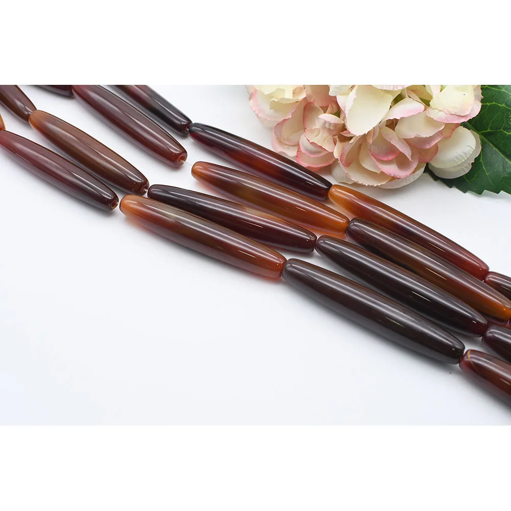 

85mm Natural Smooth Caramel color cylindrical Agate stone beads For DIY Bracelet Necklace Jewelry Making Strand 15"