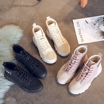 

2019 Winter New Women's British Style Martin Boots for Female Students Korean Short Versatile Lace Up Boots