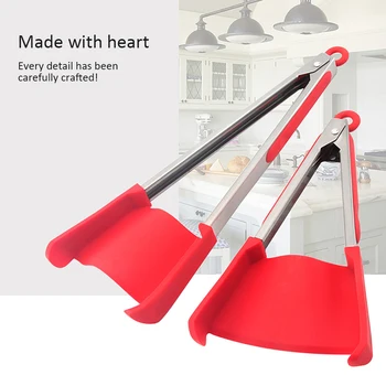 

New 2 in 1 Creative Kitchen Spatula Tongs Non-Stick Heat Resistant Stainless Steel Frame Silicone Tongs Household Kitchen Gadget