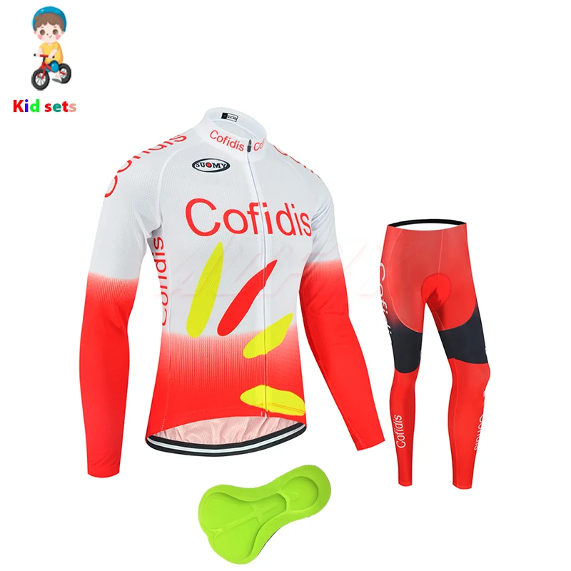 Красный Cofidis Дети с длинным рукавом Велоспорт Джерси наборы 2020 мальчиков и