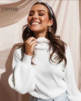 

2020 New Fashion Cotton Knit Sweater Bodycon Sweater Women Solid White Sweater Basic Top Spring Women Solid Pullover Pull Femme