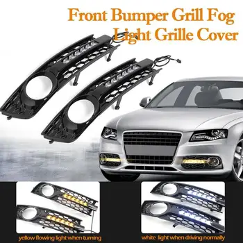 

2Pcs Car Front Fog Light Grille Flowing LED DRL Daytime Running Light Turn Signal Lamp Mesh Cover Grilles for Audi A4 B6 01-05 8