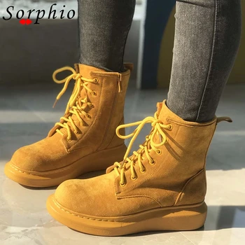 

Sorphio Girl 2020 Classic Brand Ins Women Shoes Flock Winter Boots Women Fashion Lace Up Wegdes Ankle Boots
