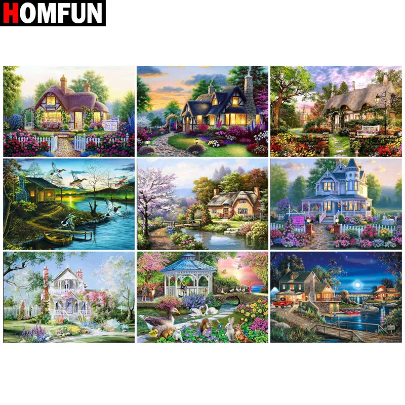 Алмазная 5D Вышивка HOMFUN фантазийный коттедж полноразмерная круглая/квадратная