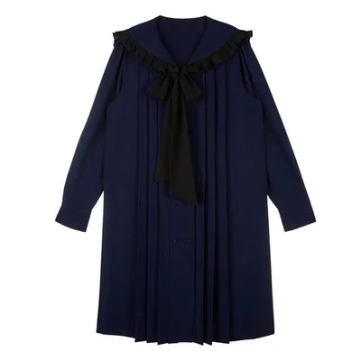 Темно-синее платье с галстуком-бабочкой для женщин DEL LUNA отель же IU Lee Ji Eun длинные и свободные японские платья осень и лето