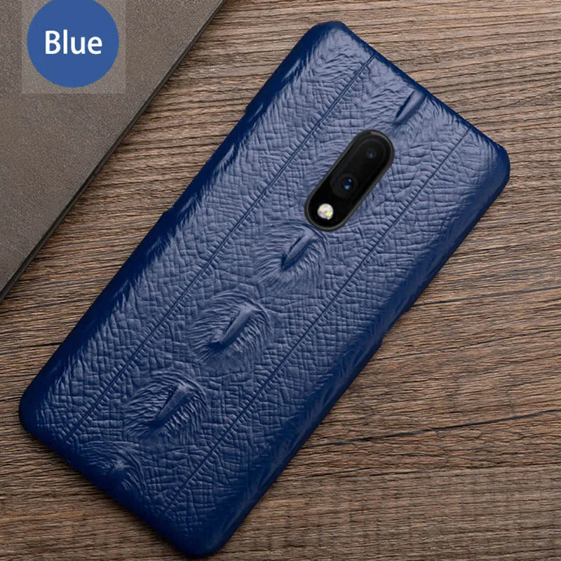 Чехол для телефона из натуральной кожи для oneplus 7 7T Pro 6t 6 Чехол из воловьей кожи с текстурой Arowana чехол для oneplus 3t 3 5t 5 7PRO чехол - Цвет: Blue
